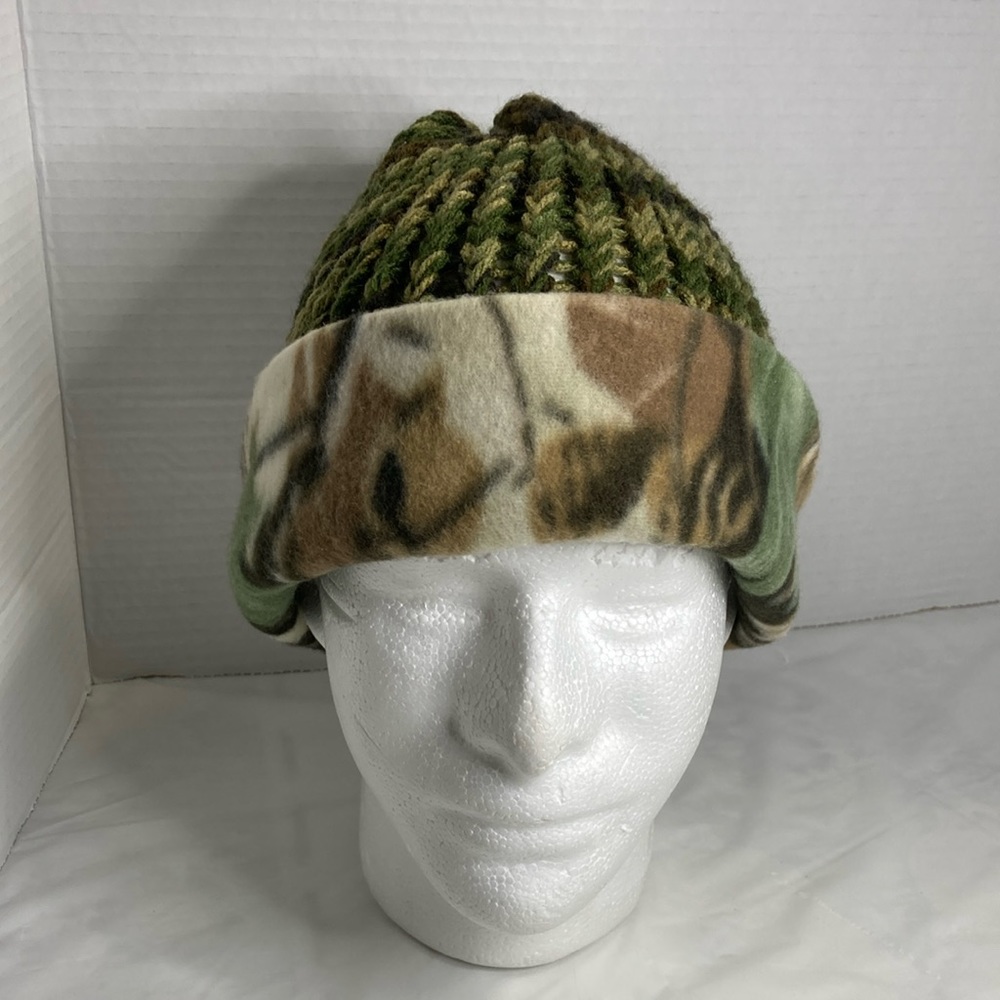 Handcrafted Camo Knit and Fleece Beanie Toque Hat Unisex